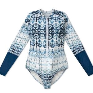 WET Swimwear Antiparos Sloane Zip Up Blue Patterned Surf Suit Size Large